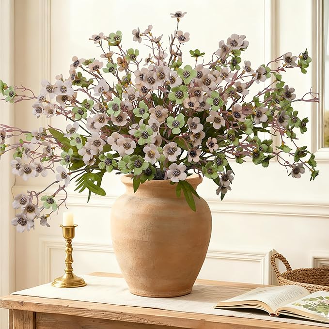 florisso Artificial Wild Flowers Indoor, 12 Pcs Long Stems Fake Flowers Silk Faux Flowers for Vase Filler Table Centerpiece Floral Arrangement Home Decor, Green Ivory