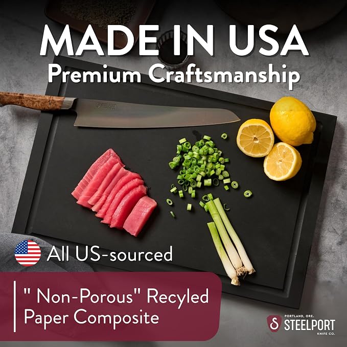 STEELPORT End-Grain Walnut Cutting Board for Kitchen 18”x12” – Steel Reinforced | Dual Sided, Composite Side With Juice Groove | Professional Butcher Block Chopping Board | Handcrafted in USA