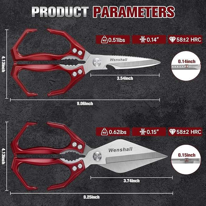 Wenshall Kitchen Shears Set Heavy Duty Poultry Shears (Red)