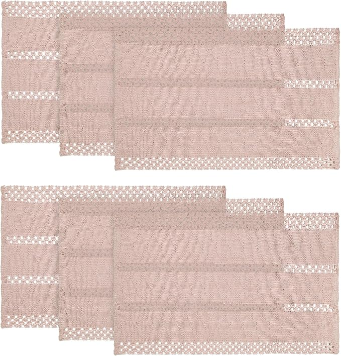 Artoid Mode Pink Farmhouse Woven Rustic Hollow Placemats Set of 6,12x18 Inch Seasonal Holiday Table Mats Party Kitchen Dining Decoration