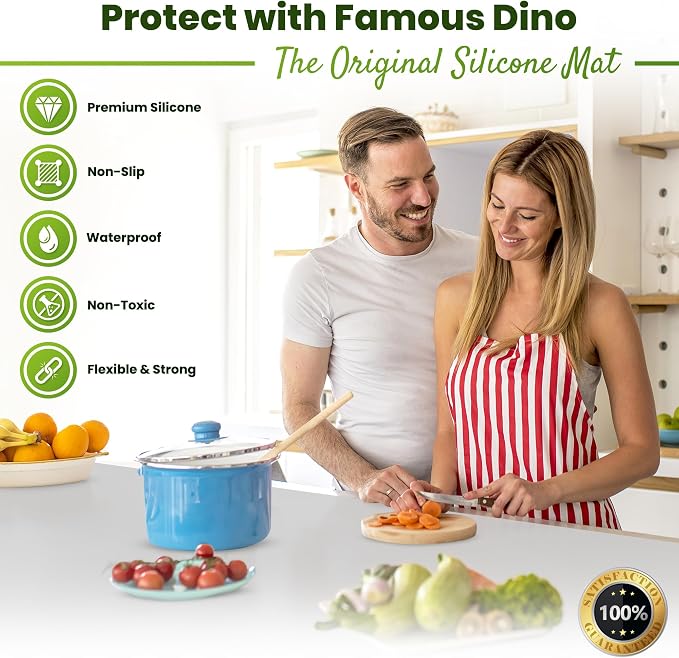 Premium Silicone Mat 25" x 17" Cooking Mat Thick Heat Resistant, Kitchen Counter Mat Waterproof - Coffee Machine, Glass Top Stove Cover Countertop Protector for Air Fryer, Baking mat (Light Grey)