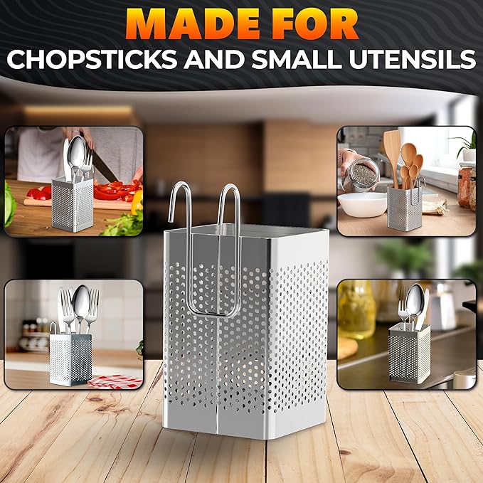 Dishwasher Chopstick Basket – 2.87" x 2.87" x 4" Stainless Steel Utensil Holder, Rust-Resistance Chopstick Holder for Dishwasher Basket – Hanging Caddy for Organizing Chopsticks, Straws and Teaspoons