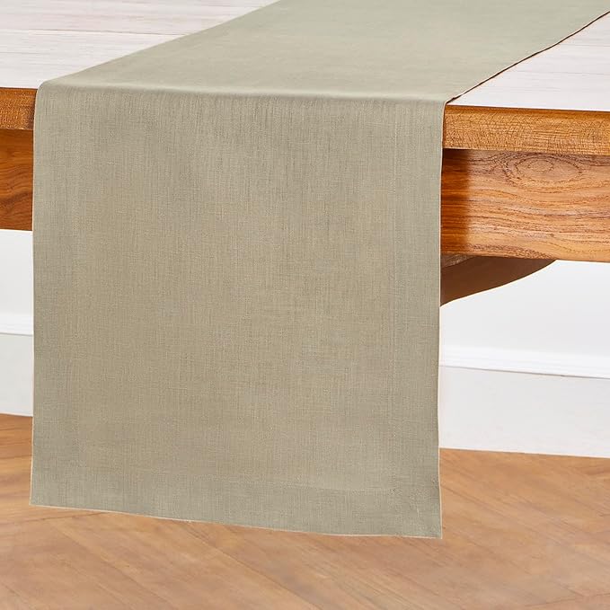 Solino Home Linen Vintage Khaki Table Runner 72 Inches Long - 100% Pure Linen 14 x 72 Inch Table Runner for Spring, Summer - Fete