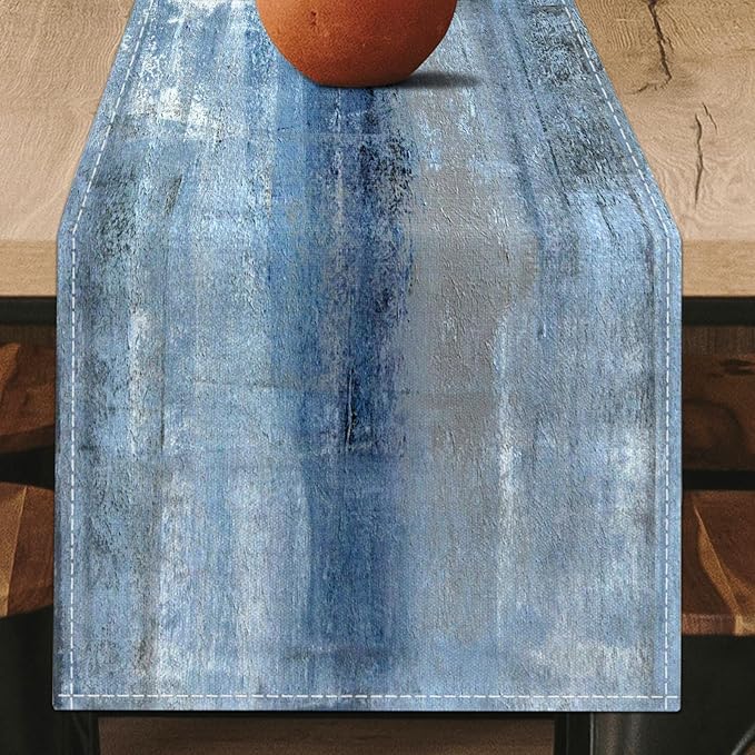 Blue Grey Table Runners Modern Art Farmhouse Linen Table Runners Dresser Scarves Retro Rustic Style for Party Kitchen Dining Table Coffee Holiday Party Decor (13"x 90", Blue Grey)