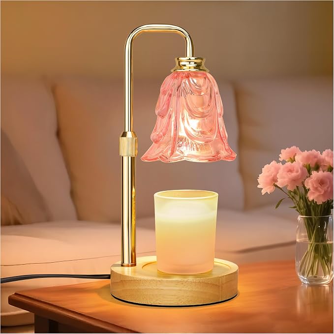 Candle Warmer Lamp with Timer Dimmer, Adjustable Height Pink Tulip Candle Wax Warmer, Christmas Birthday Gift for Mom Women,House Warming Gifts for New Home Bedroom Decor,Flower Pink