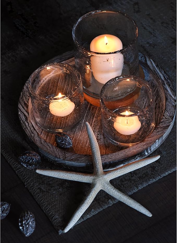Glass Candle Holder Set 3 Clear Seeded Bubbles Modern Farmhouse Centerpieces Coffee Table Rustic Hurricane Cylinders Pillar Votive Tealight