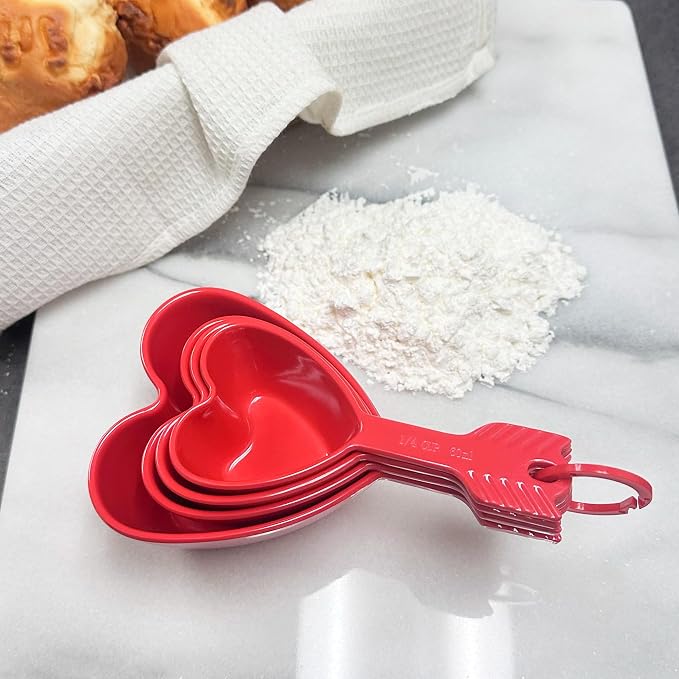 UP 4-Piece Heart Melamine Measuring Cups Set, Professional Nesting Baking and Cooking Tools for Liquid and Dry Ingredients, Red