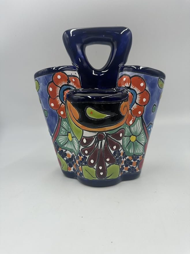 Generic Mexican Artisans Talavera Multicolor Ceramic Utensil Holder with 4 Compartments - Unique and Authentic Mexican Artwork, Colorful Kitchen Utensil Storage Pottery
