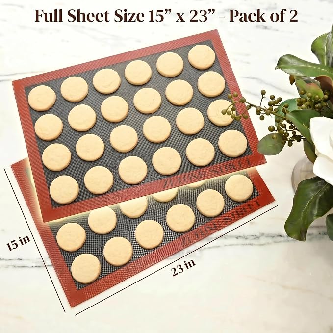Perforated Silicone Baking Mats for Full Sheet Pan 15x23in, Eclair Silicone Baking Mat, Nonstick Reusable Breathable Air Mat, Heat Resistant, Pack of 2