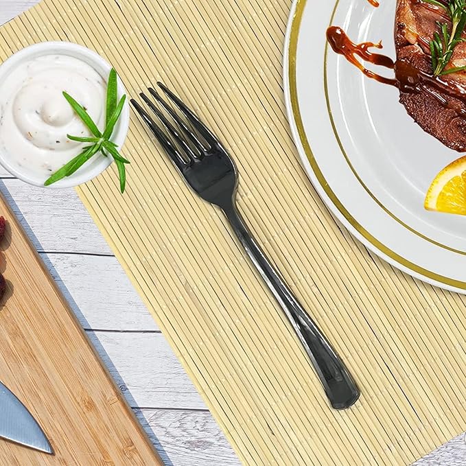 Set of 12 Pcs Bamboo Placemats - Natural & Brown & Black, Anti-Slip, Heat-Resistant, Washable Table Mats for Dining and Kitchen
