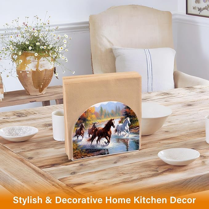 Qilmy Running Horses Napkin Holder for Tables –Napkin Holders for Kitchen, Table Napkin Holders, Cocktail Napkin Holder,Paper Napkins Holder