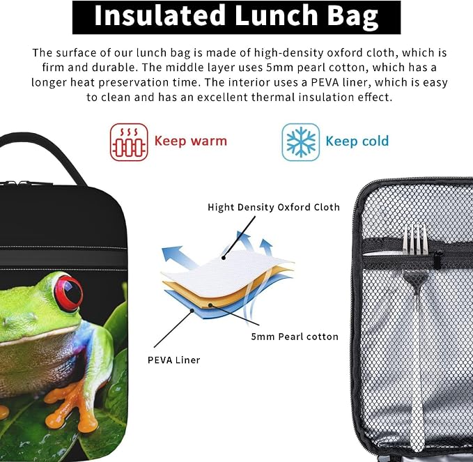 Frog Lunch Box Insulated Soft Bag Reusable Cooler Bag For Women&Men&Work Picnic Hiking