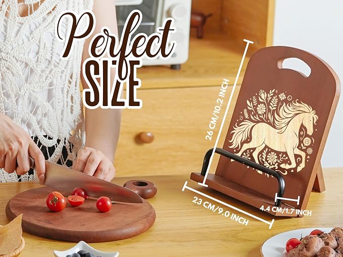 INNObeta Cookbook Stand for Kitchen Counter, Adjustable Tablet Recipe Book Holder, Perfect Gifts for Women, Mom, Grandma on Birthday, Unique Kitchen Decor, Horse