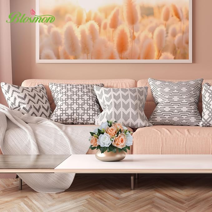 BLOSMON Flower Ball Centerpieces for Tables: 2pcs Peach Fuzz Fake Rose | 9.5 Inch Kissing Balls Floral Arrangement for Home - Artificial Silk Bouquet with Base Home for Wedding Party DIY Decoration