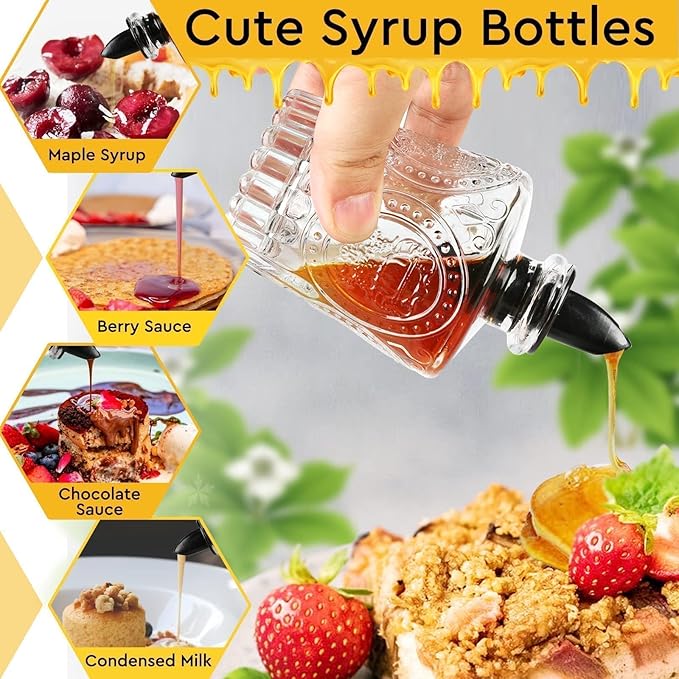 Syrup Bottle Set of 3 - Syrup Dispenser with Leak-Proof Lids Pour Spout Ideal for Coffee Syrups,Honey,Condiments,Olive Oil
