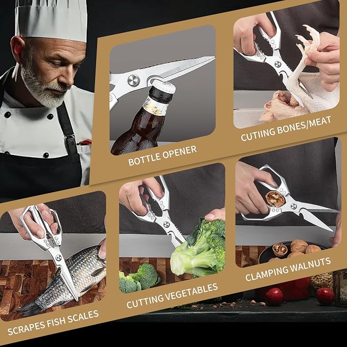 Kitchen Scissors for Food Japanese Shear - 2 PCS Poultry Shears, All Purpose Heavy Duty for Chicken, Meat, Quail, Fish, Turkey, Vegetables, Stainless Steel Cooking Scissors, Dishwasher Safe