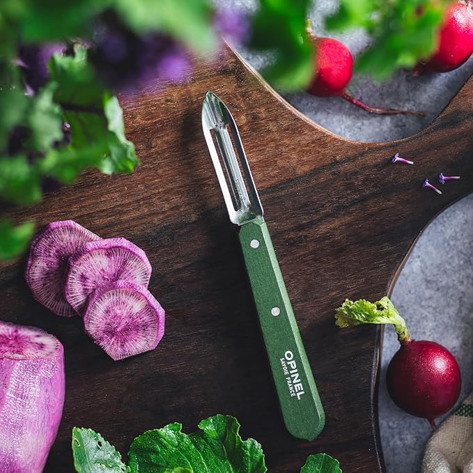 OPINEL Essential No.115 Peeler, Hornbeam Wood Handles, Made in France (Dark Green)