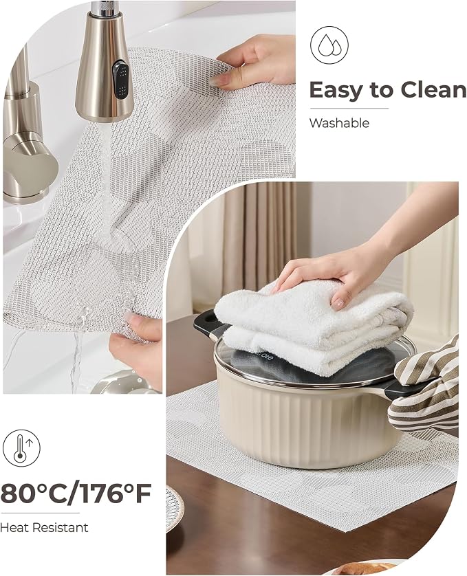 Leetaltree White Placemats Set of 8 - Heat Resistant Non-Slip Place mats for Dining Table, Washable Durable PVC Vinyl Woven Table Mats（White Circle,8）