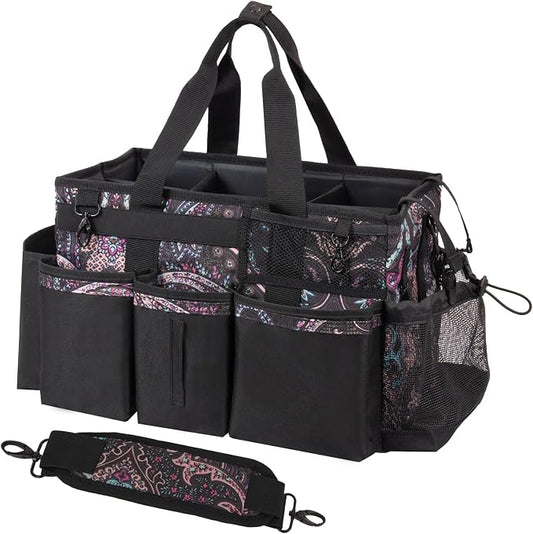 SCAVATA Wearable Cleaning Caddy, Cleaning Caddy Supplies Organizer with Handle & Shoulder Straps for Housekeepers, Under Sink & Car Cleaning Tool Organizers Bag with 4 Foldable Divider (Totem)