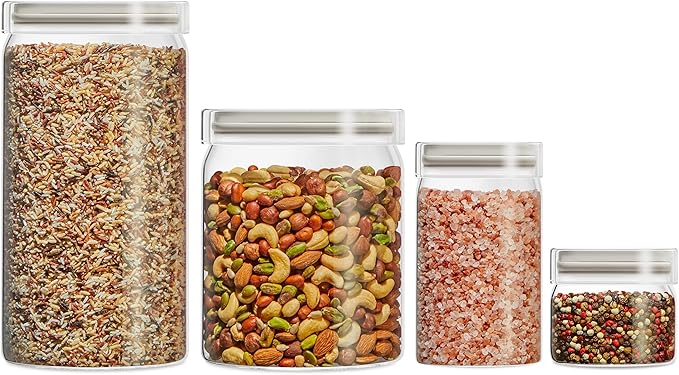 Pyrex 4-Pack Glass Canister Set - Dry Food Storage Containers with Glass Lids for Kitchen and Pantry Organization