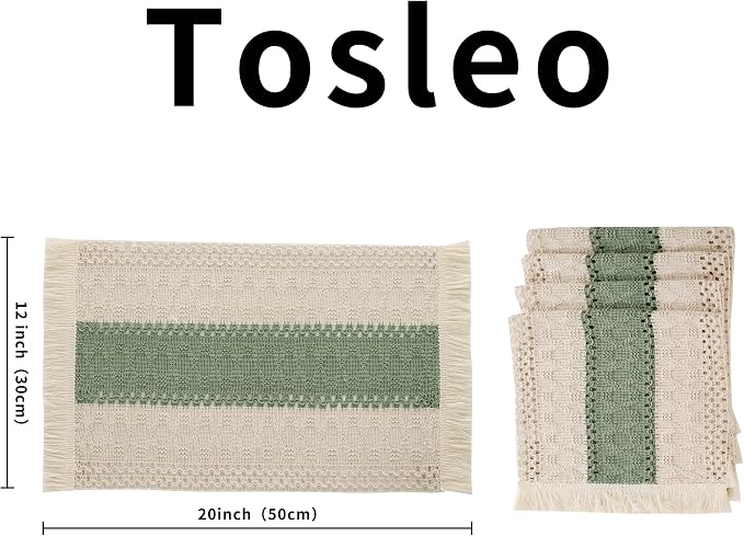 Green Placemats Set of 4 Macrame Table Decor with Fringe Boho Farmhouse Woven Table Placemats in Natural Burlap for Kitchen and Dining Table Centerpiece Home Decorations