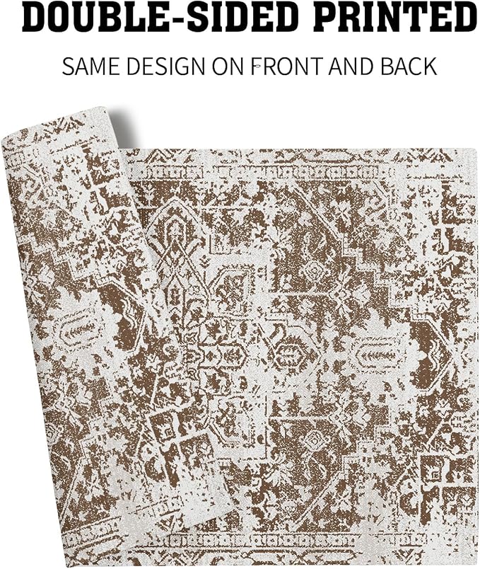 Gray Brown Boho Placemats Set of 4 Ethnic Bohemian Carpet Place Mats Washable Kitchen Dining Vintage Grey Geography Floral Linen Table Mats Stain Heat-Resistant for Home Party Indoor 12x18 in