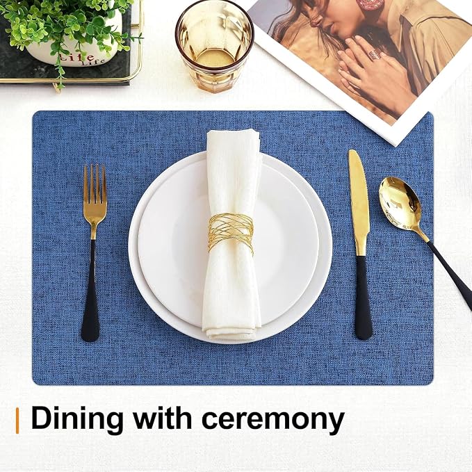 Homaxy Cloths Placemats for Dining Table Set of 12, Heat Resistant Washable Cotton Linen Blend Table Mats, Easy to Clean Place Mats for Indoor Outdoor Party Kitchen Decoration, 13" x 19", Blue
