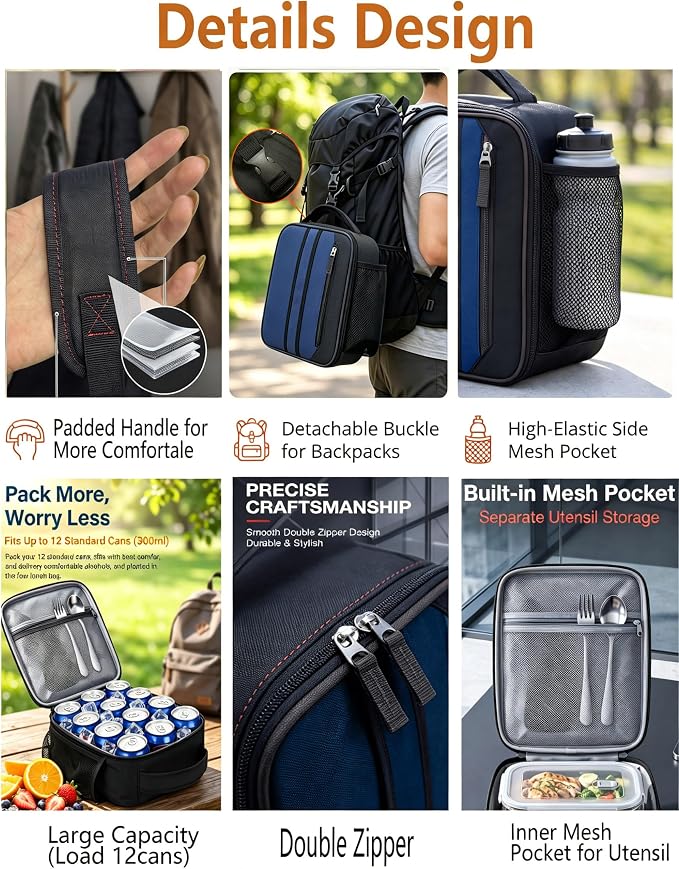 Lunch Box Insulated Lunch bag for Men Women Kids Boys Teen Youth Adult Portable Lightweight Small Lunchbox for Work Office school Picnic