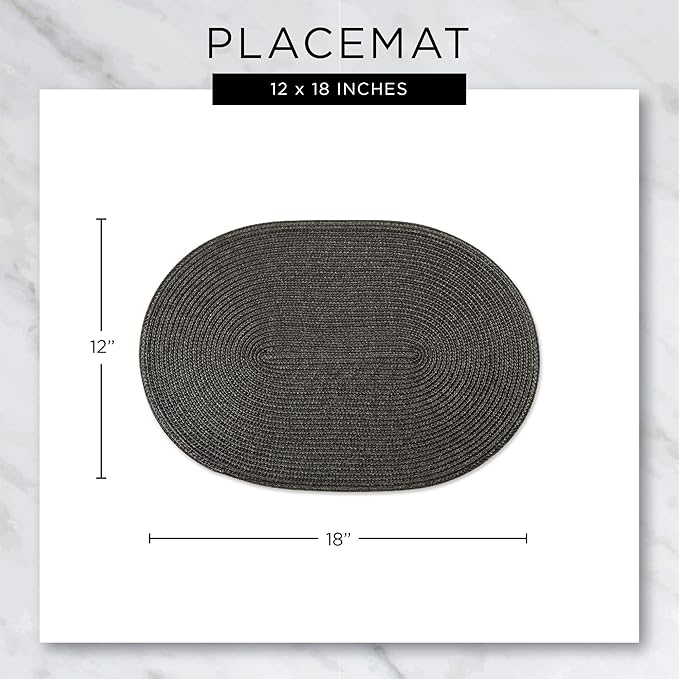 DII Classic Woven Tabletop Collection, Indoor/Outdoor Placemat Set, Oval, 12x18, Aqua, 6 Piece