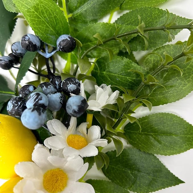 4PC Artificial Lemon Blueberry Branches with Vase for Home Decor Vivid Fake Lemon Twig Stem Bunch in Vase Summer Farmhouse Decor for Dining Table Centerpieces Office Coffee（Lemon）