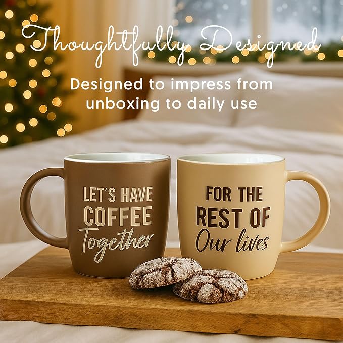 Triple Gifffted Let's Have Coffee Together Coffee Mug Set, Engagement Wedding Gifts for Couple, Bride and Groom Newlywed Bridal Shower, His and Hers, Mr and Mrs, Christmas, Valentine’s, Ceramic 13Oz