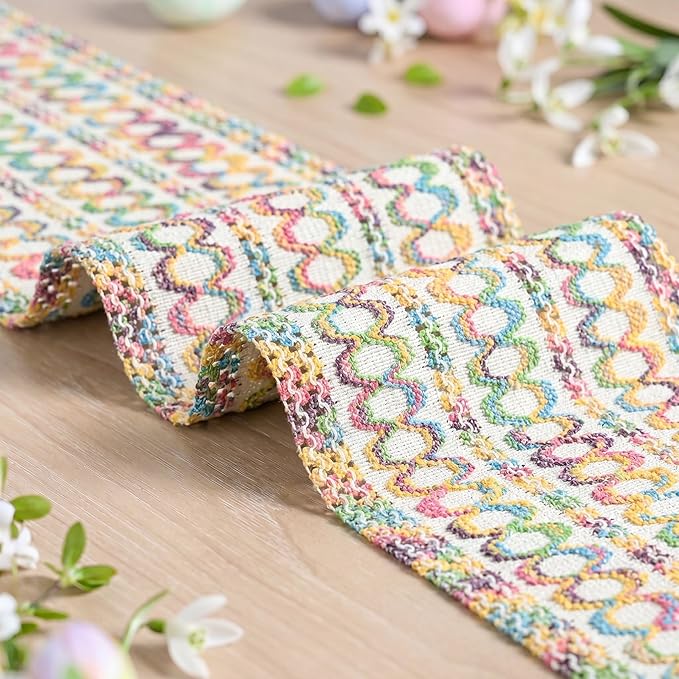 Artoid Mode Colorful Farmhouse Woven Rustic Hollow Spring Table Runner, Seasonal Summer Pride Month Holiday Kitchen Dining Table Decoration for Home Party Decor 12x60 Inch