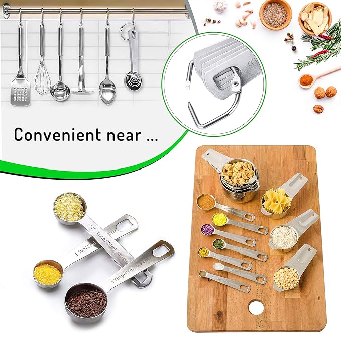 COLIBROX Stainless Steel Measuring Cups and Spoons Set of 17 Pieces - 7 Nesting Cups and 7 Stackable Spoons - Durable Professional Portable Kitchen Measuring Kit for Liquid Wet and Dry Ingredients
