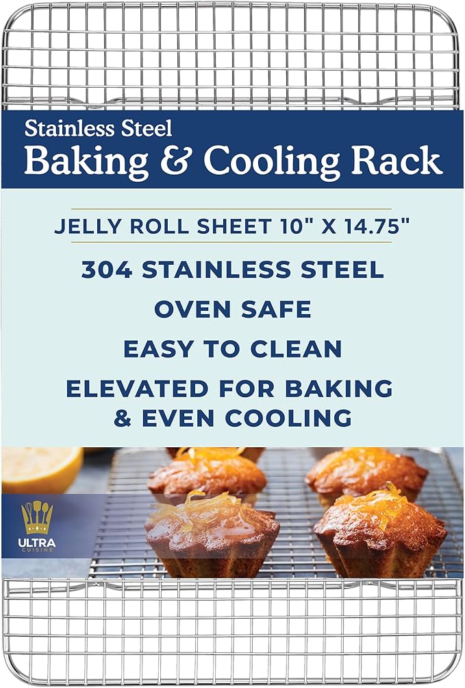 Ultra Cuisine Heavy Duty 100% Stainless Steel Cooling Rack for Cooking and Baking - Baking Rack & Wire Cooling Rack - Fits Quarter and Jelly Roll Sheet Pans - 8.5''x 12'' and 10''x 14.75''