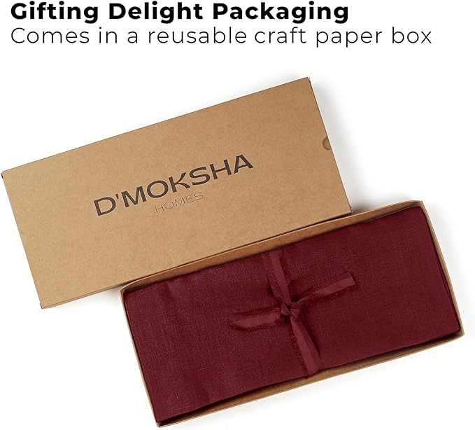 Classic Linen™ by D'Moksha Red Garnet Table Runner 60 Inches, 100% Pure Linen, Coffee Table Runner, 14 x 60 Inch for Dresser Tables- Summer, Father's Day