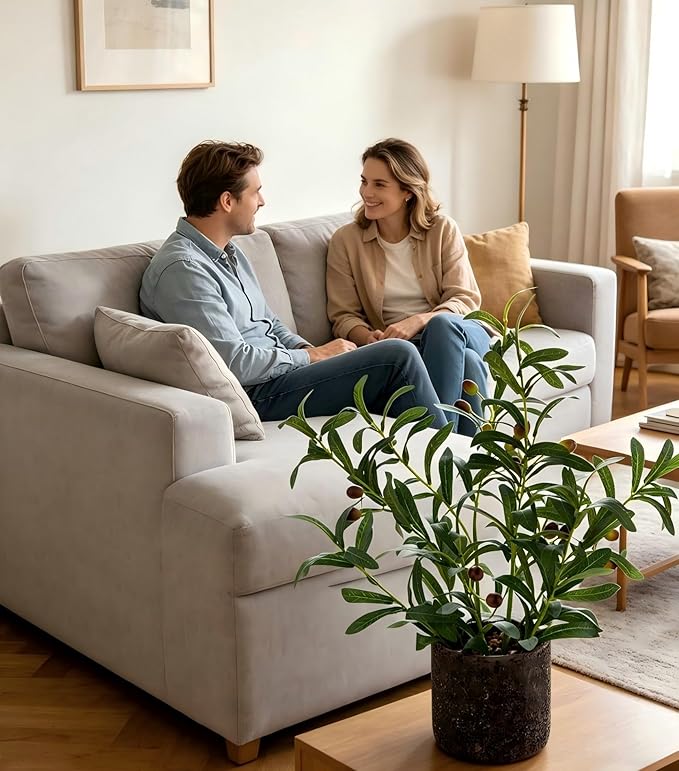 AlphaAcc 18 Inch Artificial Olive Branches Real Looking Potted Plant Fake Olive Tree with Lifelike Leaves and Fruits in Rustic Black Cement Planter Faux Greenery Plant for Indoor Outdoor Decor