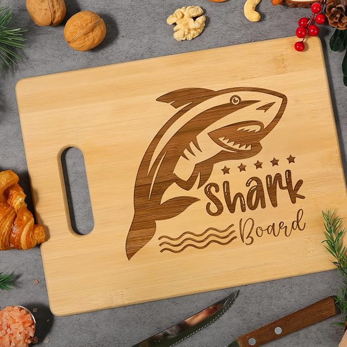 Shark Charcuterie Boards, Shark Board for Man, Funny Charcuterie board, Bamboo Wooden Cutting Board, with Hanging Hole, Juice Grooves