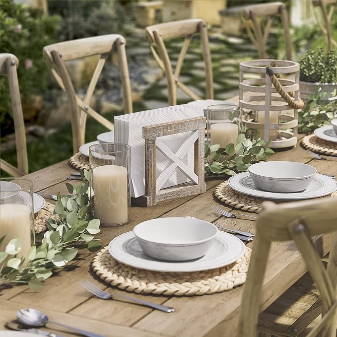 Barnyard Designs Farmhouse Napkin Holder for Table - Vintage Rustic Distressed Wooden Napkin Holder Dispenser for Kitchen, 5.5" x 5.5" (White/Brown)