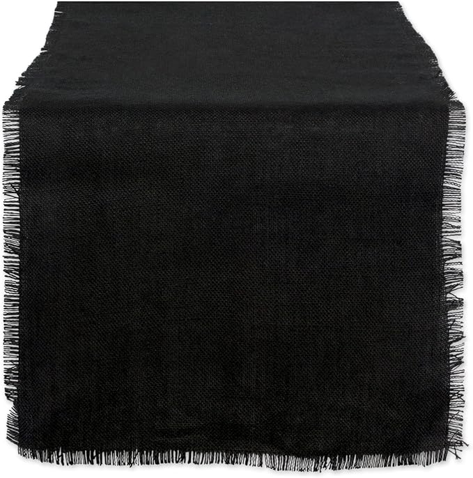 DII Jute Burlap Collection Kitchen Tabletop, Table Runner, 15x74, Solid Black