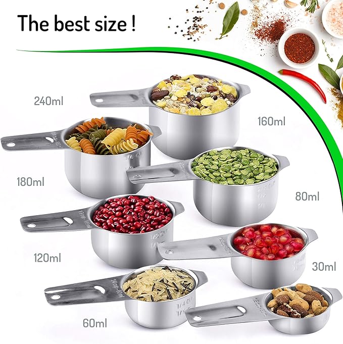 COLIBROX Stainless Steel Measuring Cups and Spoons Set of 17 Pieces - 7 Nesting Cups and 7 Stackable Spoons - Durable Professional Portable Kitchen Measuring Kit for Liquid Wet and Dry Ingredients