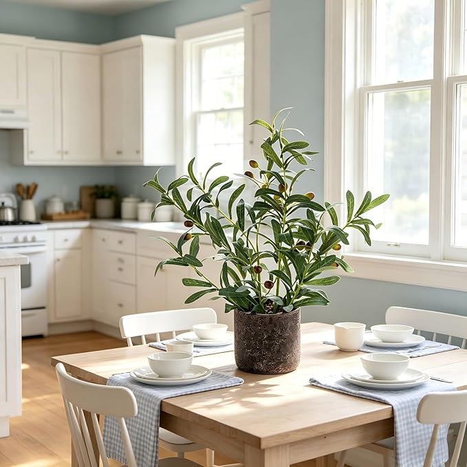 AlphaAcc 18 Inch Artificial Olive Branches Real Looking Potted Plant Fake Olive Tree with Lifelike Leaves and Fruits in Rustic Black Cement Planter Faux Greenery Plant for Indoor Outdoor Decor