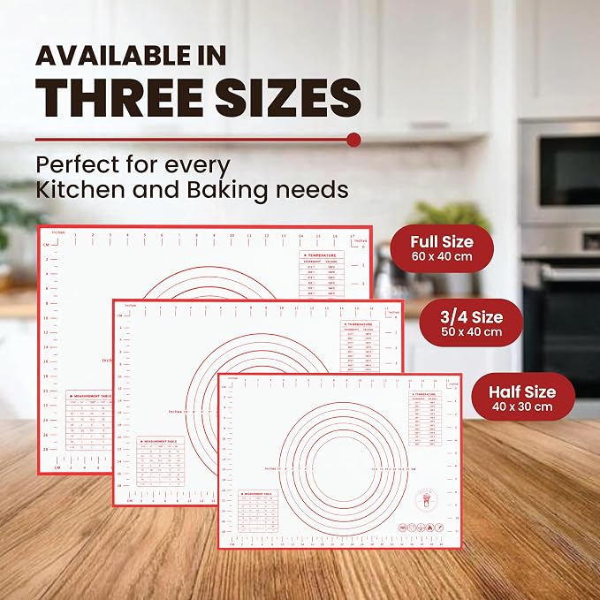 Silicone Baking Mat, Full Sheet Non-Stick Pastry & Dough Mat with Measurement Guides, Silicone Mat & Baking Essentials, 15" x 23"(Pack of 2)
