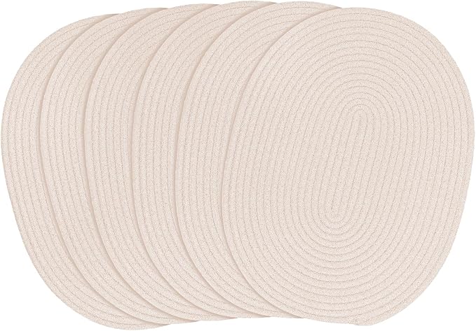 fanquare White Cotton Placemats for Farmhouse Table Decoration Braided Cotton Rope Place Mats for Kitchen Dining Round Woven Table Mats Set of 6