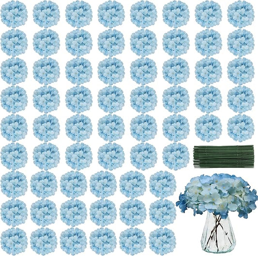 Artificial Hydrangea Flowers Bulk 40PCS with Stems Full Fluffy Silk Hydrangea Heads for DIY Floral Arrangements Home Decor Table Centerpieces Small Wedding Bouquets Party Decorations