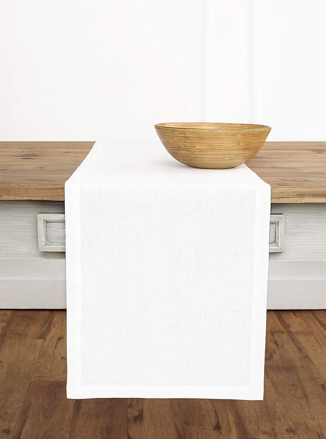 Solino Home Linen White Table Runner 120 Inches Long - 100% Pure Linen Dining Table Runner 14 x 120 Inch for Spring, Summer, 4th of July - Fete