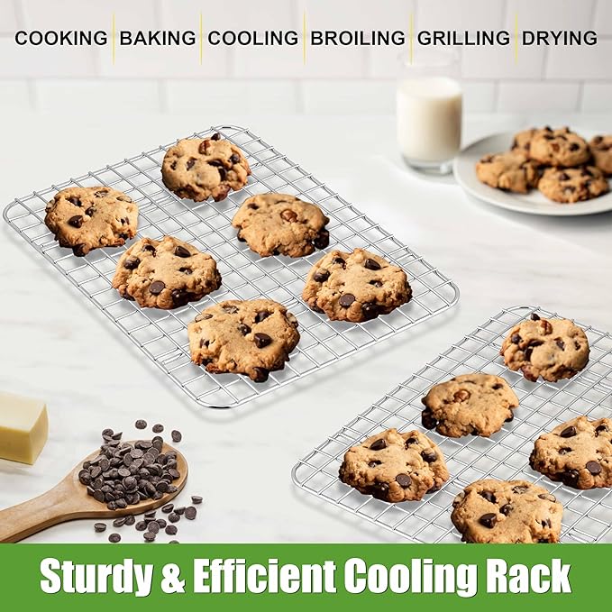 Homikit 2 Pack Cooling Rack Set, 9.75" x 7.5" Stainless Steel Baking Rack for Bacon Bread Pizza, Thick Metal Wire Oven Racks for Cooking Fit Small Toaster Oven Pan, Rust Free & Dishwasher Safe