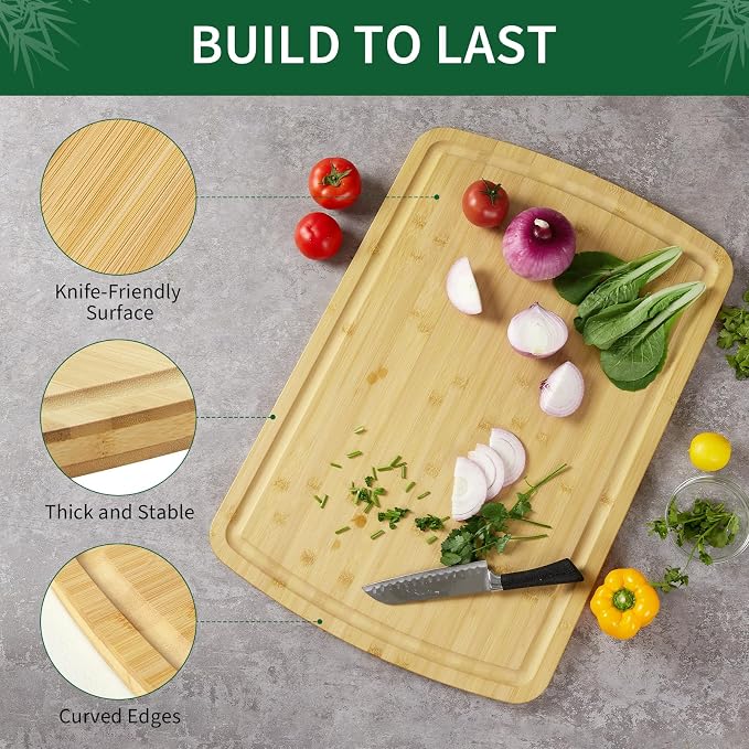 GarveeHome Extra Large Bamboo Cutting Board, 30.1 x 20 in Wooden Chopping Board for Kitchen, Butcher Block with Juice Groove and Handles, Stove Top Cover, Over Sink Noodle Board