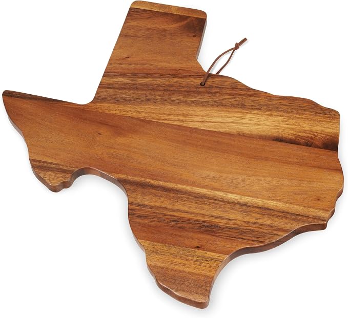 Twine Texas-Shaped Acacia Wood Cheese Board - Durable Cheese, Charcuterie and Serving Platter with Hanging Loop, Perfect for Entertaining and Kitchen Décor, Texas Cutting Board, Set of 1