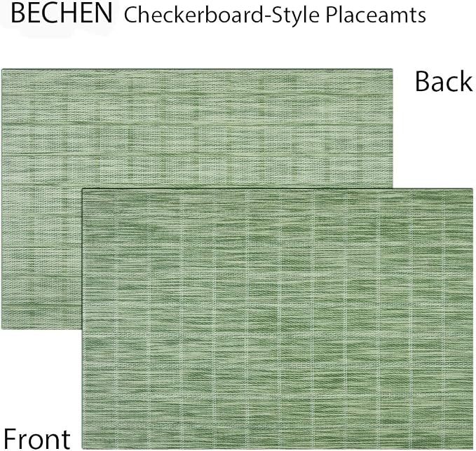 Woven Placemats Set of 6 Vinyl Heat-Resistant Table Mats Washable Kitchen Placemats for Dining Room (Grass Green)