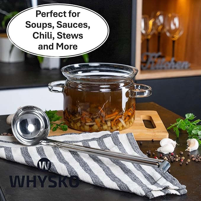 Whysko Soup Ladles Stainless Steel, 3-Pack of 4 oz. Metal Ladle Spoons, Rustproof Heat-Resistant Materials for Cooking and Serving Soups and Sauces, Commercial Grade Kitchen Essentials